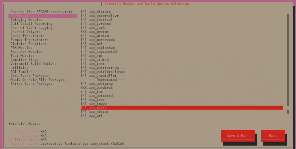 asterisk enable app macro menuselect